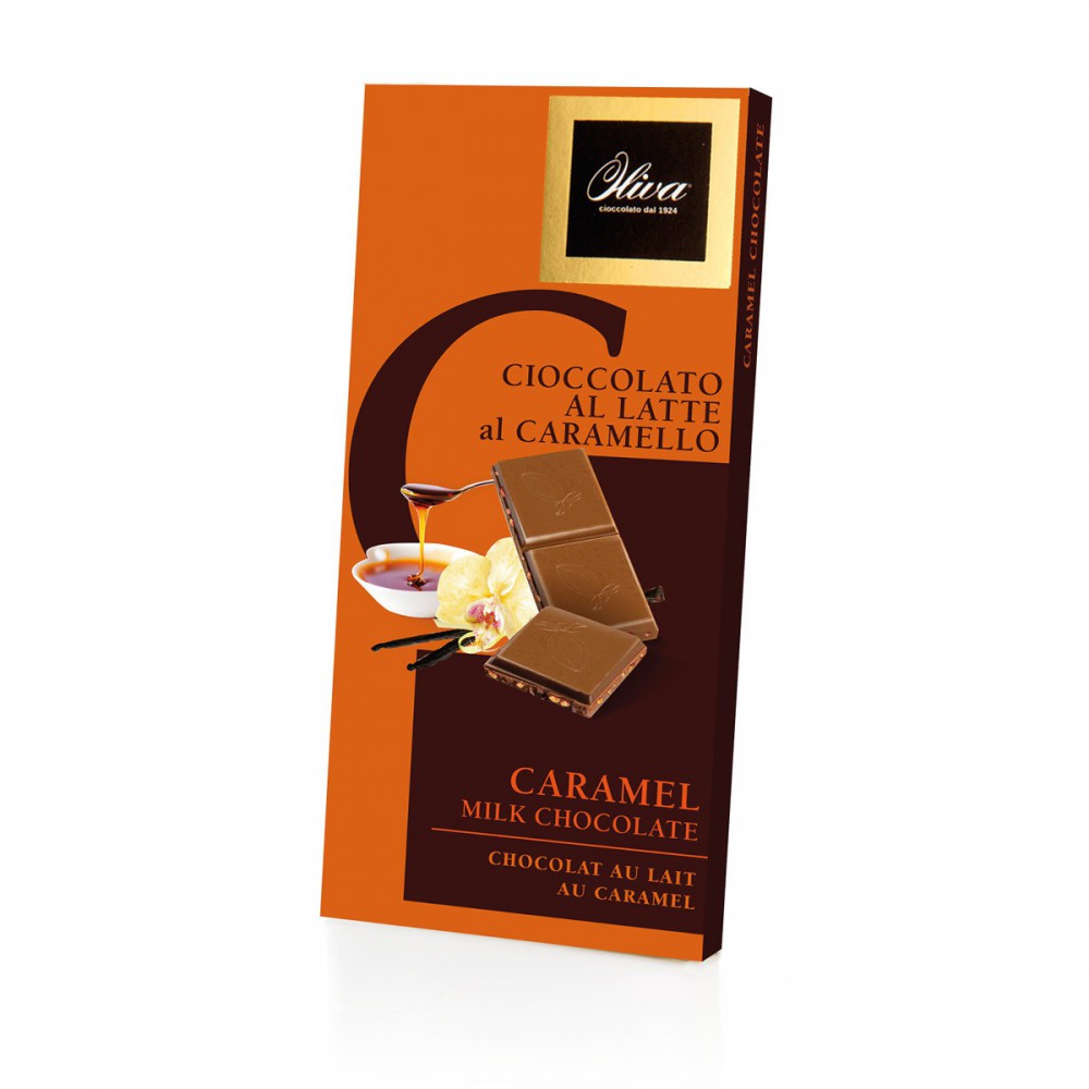 Tavoletta di Cioccolato al Latte Pralinato Caramel - Oliva Cioccolato